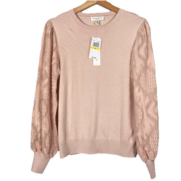 RIO & RIAN Long Sleeve Lightweight Sweater Blush Pink Size Medium NWT New Preppy - Picture 2 of 11